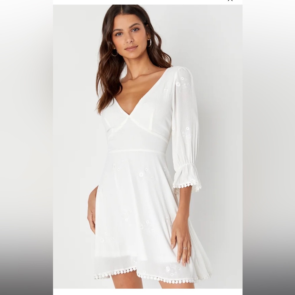 In the Meadow White Embroidered Backless Mini Dress